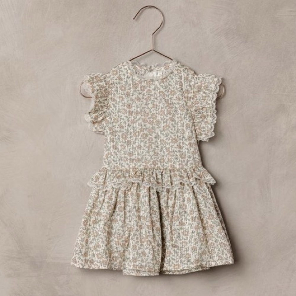 Noralee French garden floral Cream Floral Ruffle Sleeve Dress